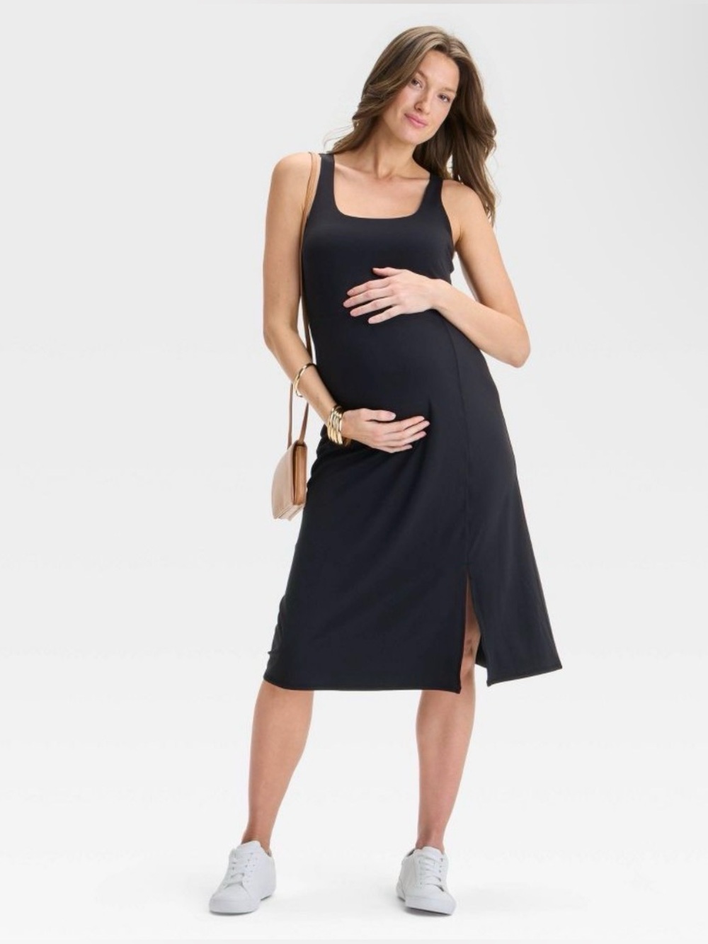 Ingrid & Isabel Maternity Slit Active Midi Dress Black Sz M NWT